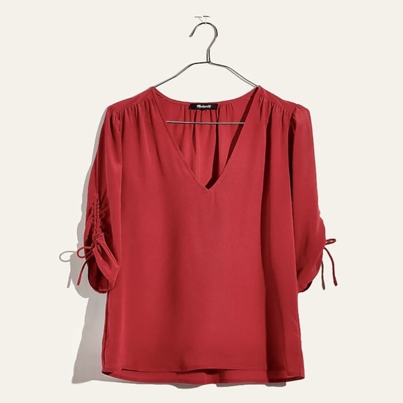 Madewell Silk Cinch-Sleeve Top in Rust - Picture 1 of 10